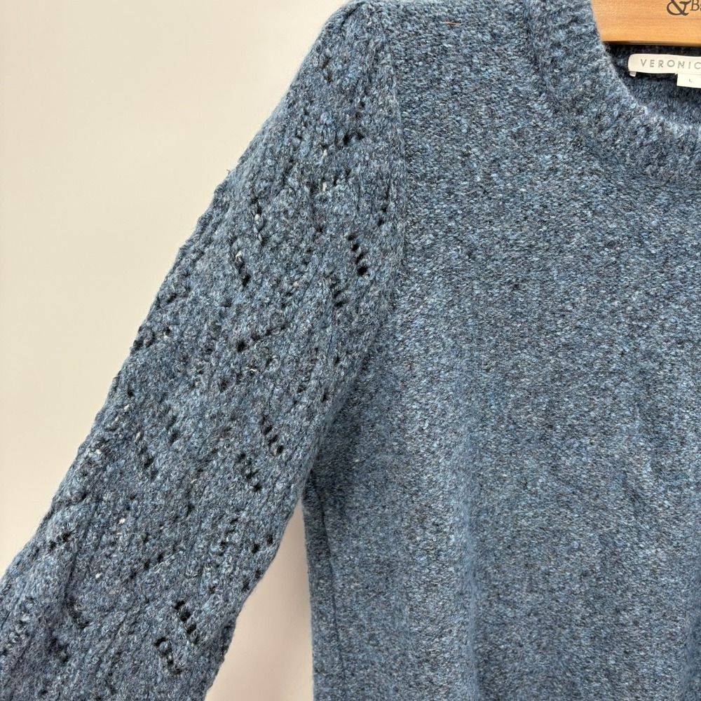 Veronica Beard‎ Devi Openwork Puff Sleeve Sweater Size Large Cotton/Wool #7H - Picture 4 of 7